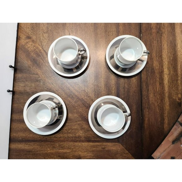 Vtg FF Japan (4) White w/Silver Expresso/Demitasse cups w/saucers Excellent! - Picture 13 of 16